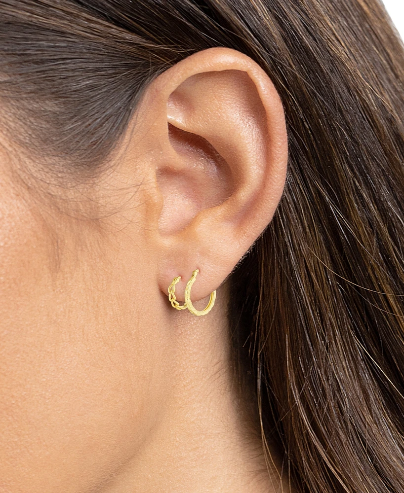 Polished Braided & Diamond-Cut Hoop Earrings Set 18k Gold over Sterling Silver, Created for Macy's