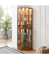 Slickblue 6-Shelf Corner Curio Display Cabinet with Lights and Mirrors