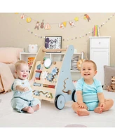Costway Wooden Baby Walker Push & Pull Walker with Multi-Activity Center
