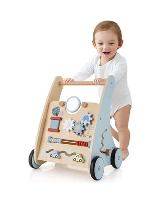 Costway Wooden Baby Walker Push & Pull Walker with Multi-Activity Center