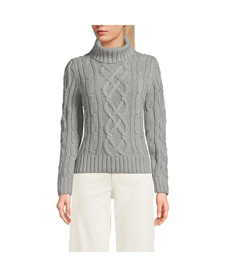 Lands' End Women's Drifter Cable Turtleneck Sweater