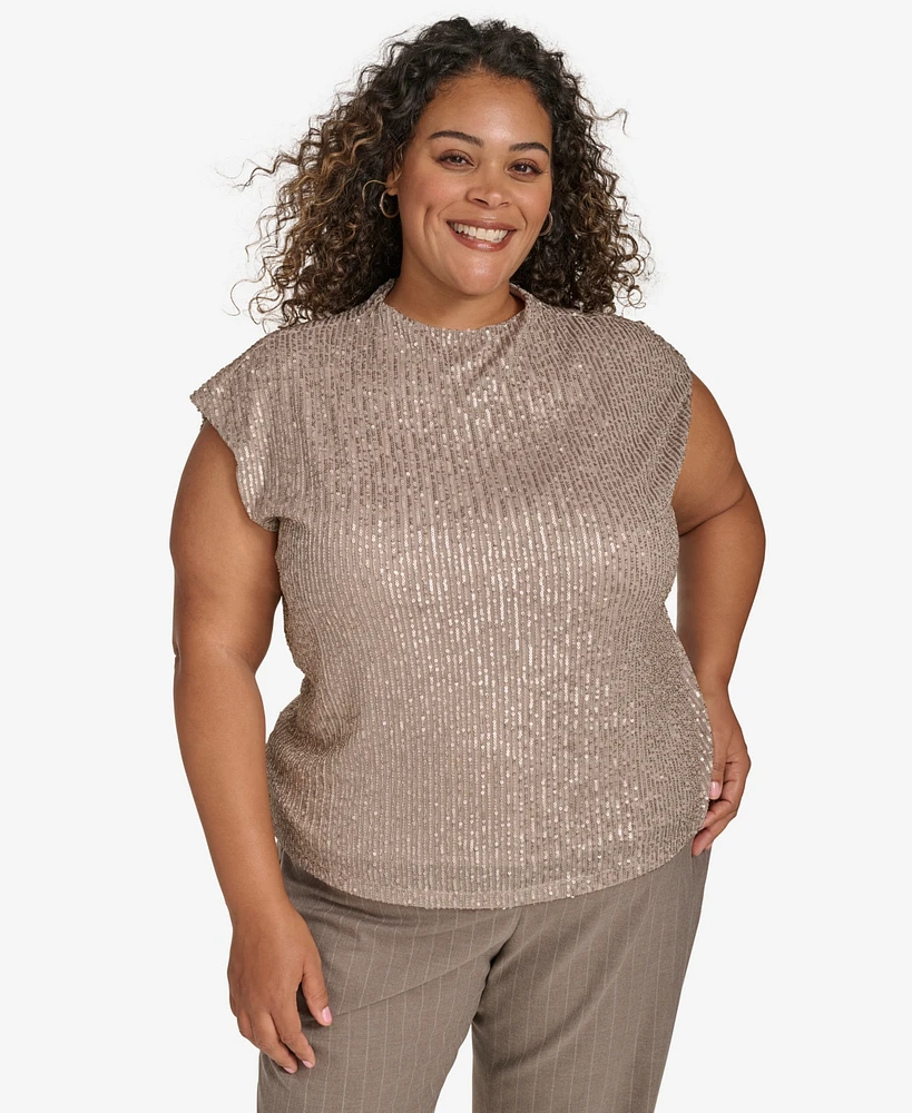 Calvin Klein Plus Size Ribbed Shine Cap-Sleeve Top