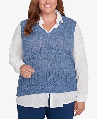 Alfred Dunner Plus Size Lake Victoria Collared Vest Two in One Sweater