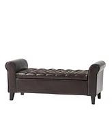 Contemporary Diamond Tufted Storage Ottoman with Rolled Arms