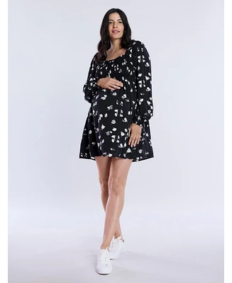 Motherhood Maternity Smocked Babydoll Long Sleeve Mini Dress