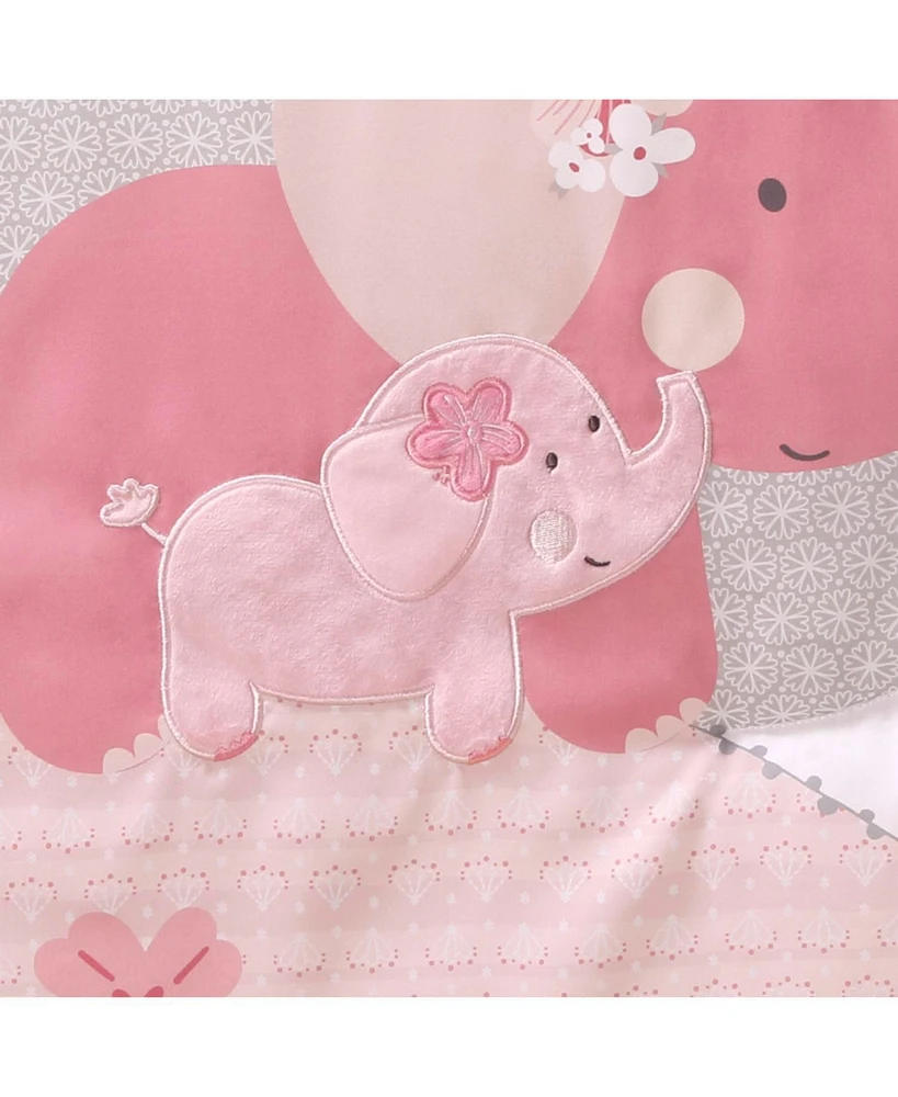The Peanutshell Pink Elephant 8 Piece Baby Nursery Crib Bedding Set, Quilt, Crib Sheets, Crib Skirt, and Mobile
