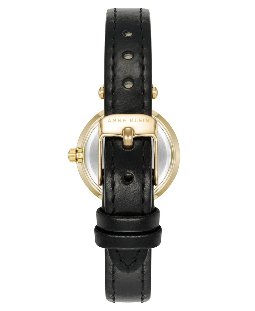 Anne Klein Women's Quartz Black Essential Leather and Gold-Tone Alloy Metal Strap Watch