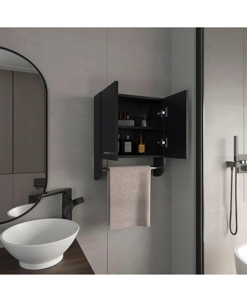 Huslia Medicine Cabinet with 2 Shelves and Doors, Black Wengue