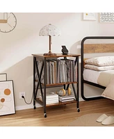 Record Player Stand Vinyl Storage Table Holds Up to 121 Records