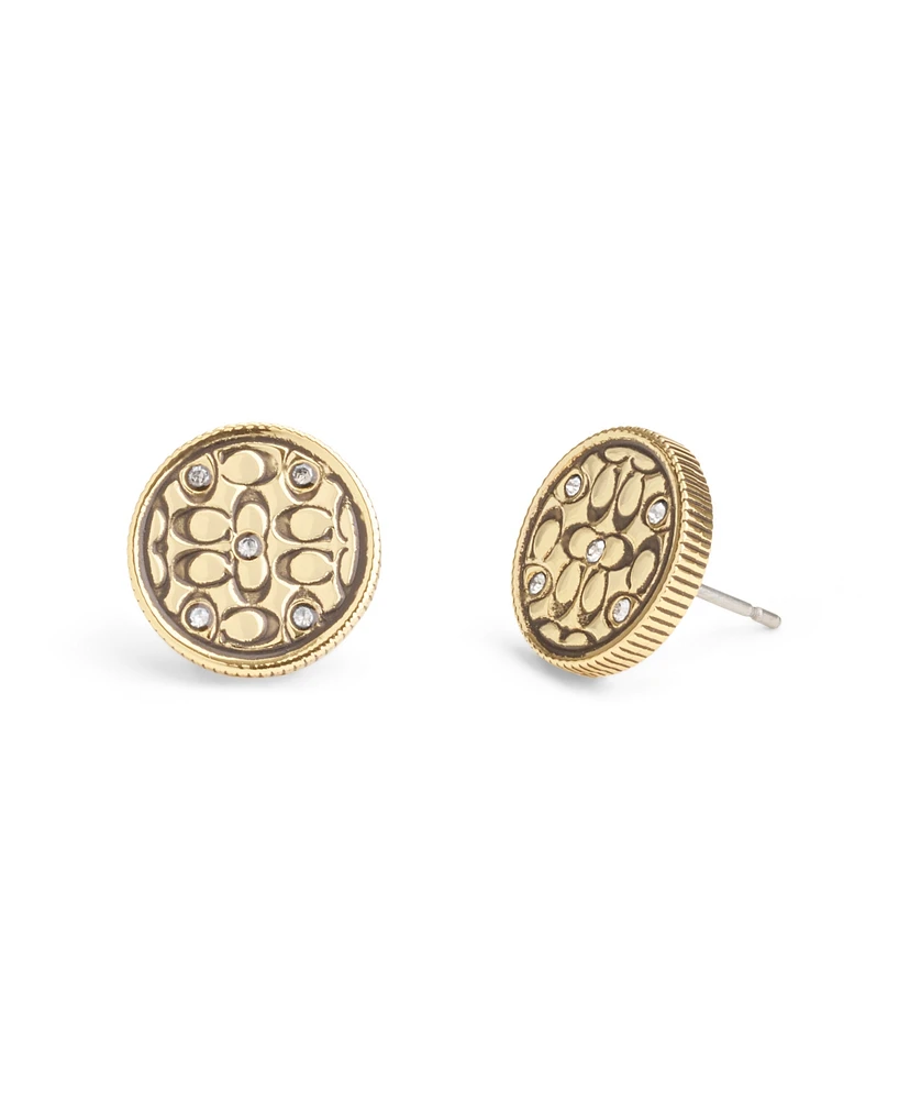 Coach Faux Stone Signature Quilted Coin Stud Earrings