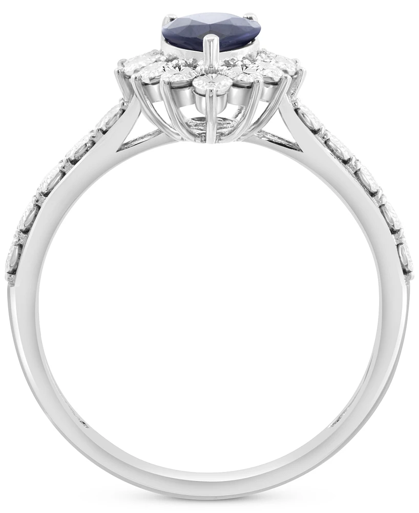 Effy Sapphire Miracle Plate Halo Ring (5/8 ct. t.w.) in 14k White Gold