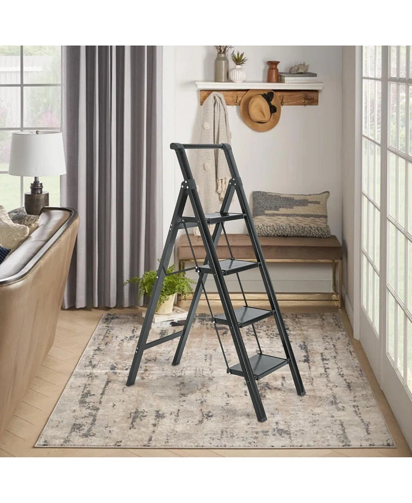Flynama 4 Step Stool Folding Step Stool with Handrails, Sturdy Step Stool for Adult, Gorilla Ladders 500LBS Capacity Sturdy& Portable Ladder for Home
