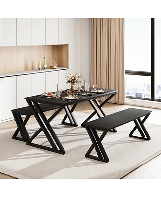 gaomon 45” Dining Table with Benches, Kitchen Table Set for 4-6, Rectangular Dining Room Table Set with Sturdy Metal Frame