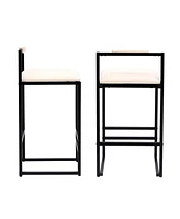 Streamdale Furniture Set of 2 Barstools Faux Leather Upholstered Bar Stools Modern Metal Frame Dining Chairs for Counter, Kitchen Island (Beige