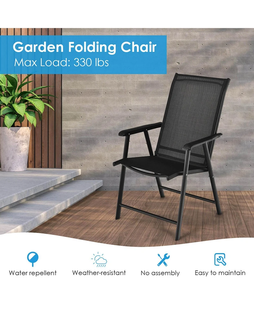 Sugift Set of 2 Outdoor Patio Folding Chair with Ergonomic Armrests-Black