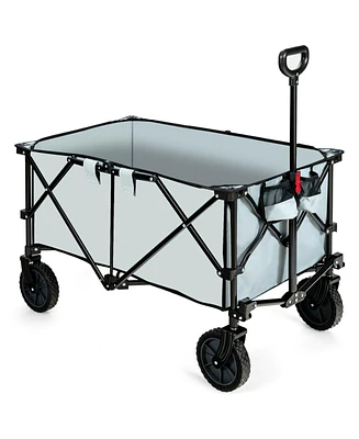 Outdoor Folding Wagon Cart with Adjustable Handle and Universal Wheels-Gray