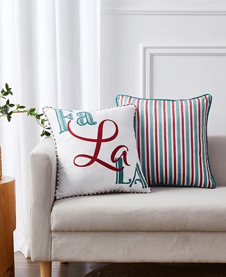 Closeout! Videri Home Holiday Fa La La Stripe Decorative Pillow Set, 18" x 18"