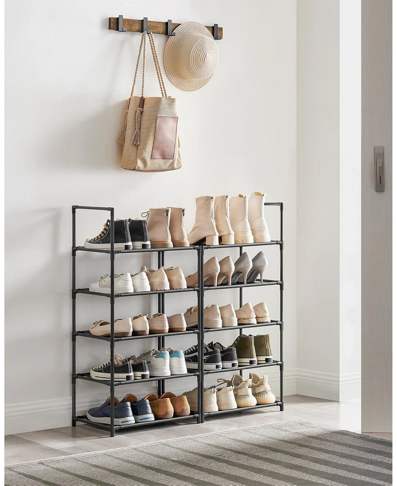 Songmics Home 10 Tier Shoe Shelf with Metal Frame & Non-Woven Fabric Shelves, Black