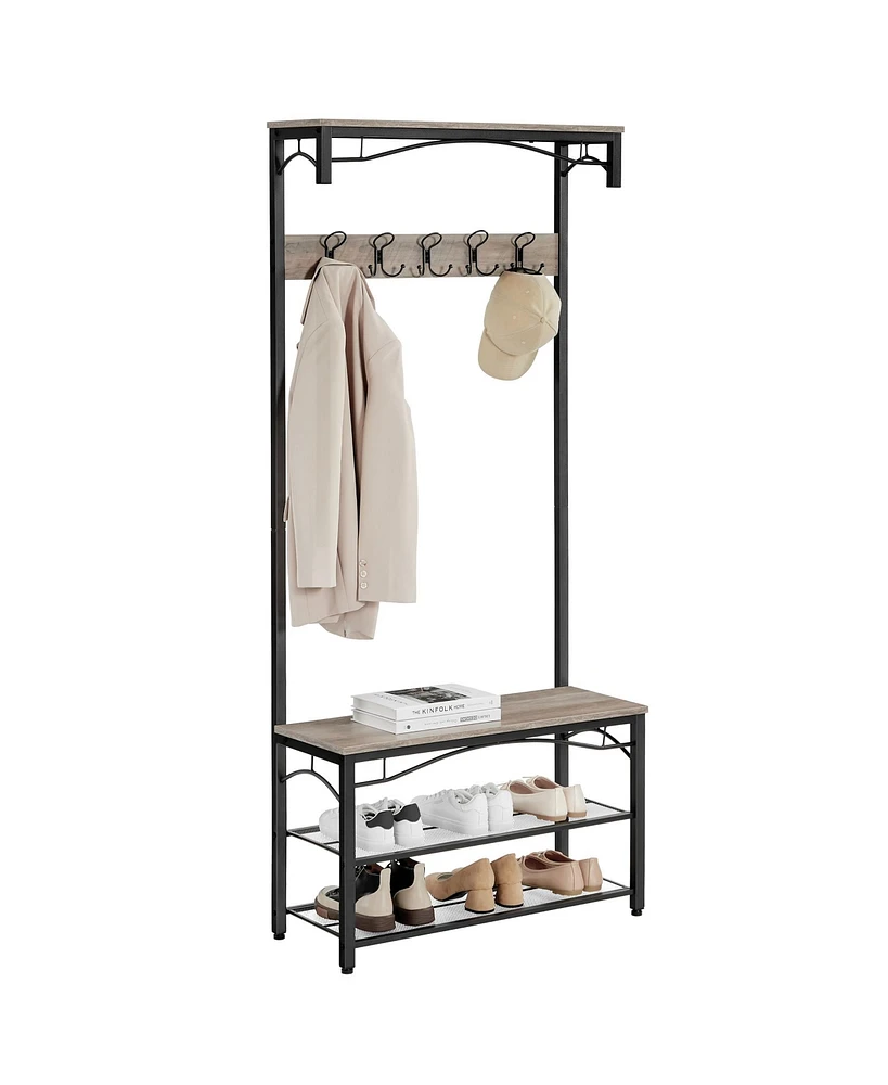 Songmics Home Industrial Style Coat Rack with Shoe Storage, 3-Tier Storage Shelf for Entryway, Greige