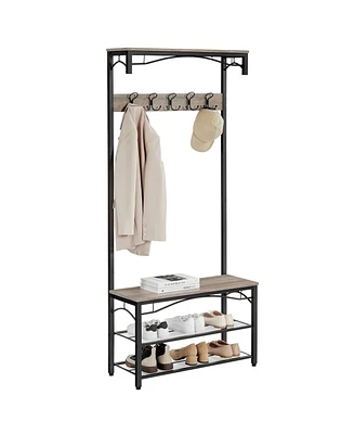 Songmics Home Industrial Style Coat Rack with Shoe Storage, 3-Tier Storage Shelf for Entryway, Greige