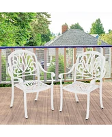 2 Pcs Patio Cast Aluminum Dining Chairs Armrests Outdoor Stackable