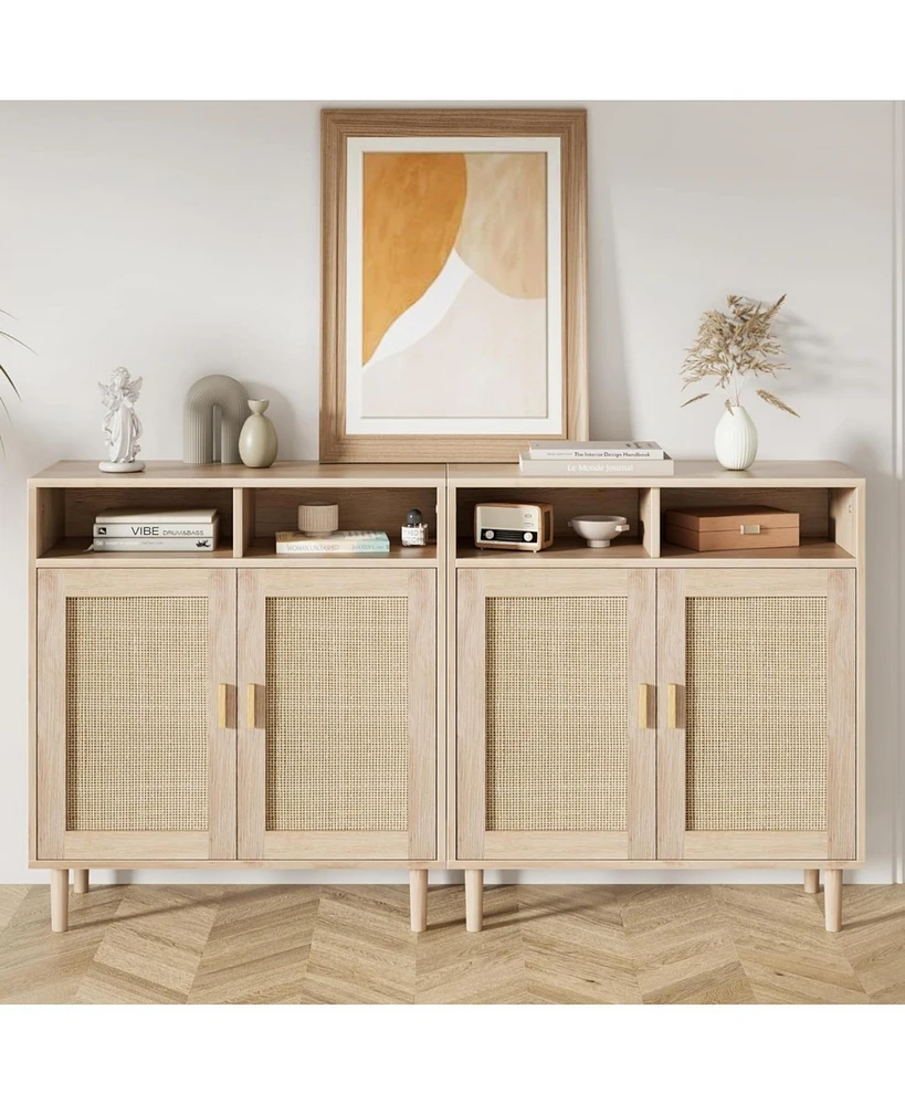 gaomon Sideboard Buffet Storage Cabinet, Rattan Kitchen Cabinet with 2 Doors/Shelf 2pcs