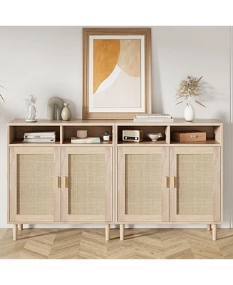 gaomon Sideboard Buffet Storage Cabinet, Rattan Kitchen Cabinet with 2 Doors/Shelf 2pcs
