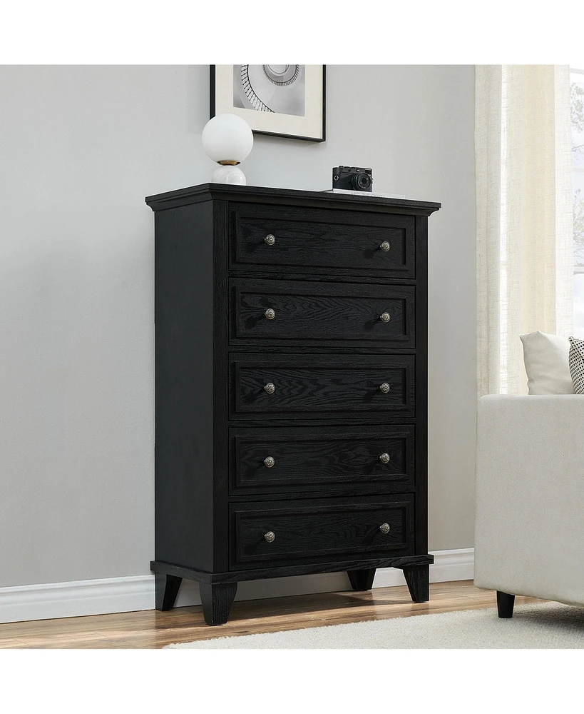 5 Drawers Dresser for Bedroom, White Dresser with Wide Drawers, Wood Chest of Drawers, Tall Dresser for Bedroom