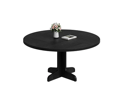gaomon Round Dining Table for 4-6 People, 47 Inch Farmhouse Kitchen Table with Wooden Tabletop and Stable Base, Circle Dinning Room Table for Home Din