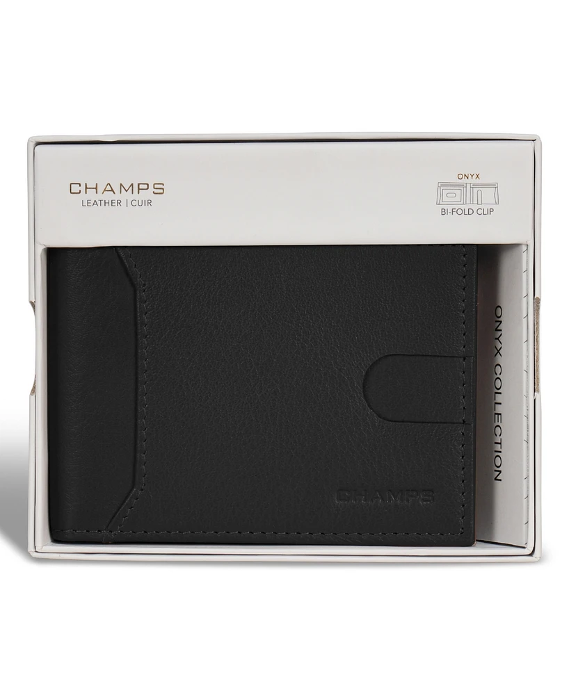 Champs Men's Onyx Collection Leather Bi-Fold Clip Wallet