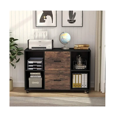 Tribesigns Large Mobile Lateral Filing Cabinet, 2 Drawer File Cabinet with Storage Shelves and Rolling Wheels
