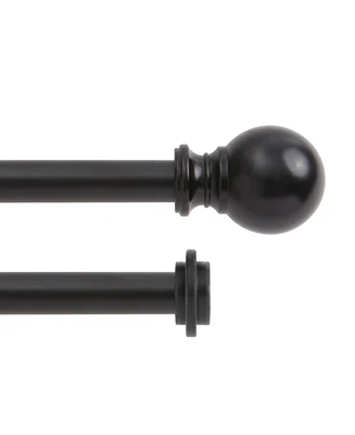 Kenney 5/8 Inch Standard Double Curtain Rod with Decorative Ball Finials in Matte Black