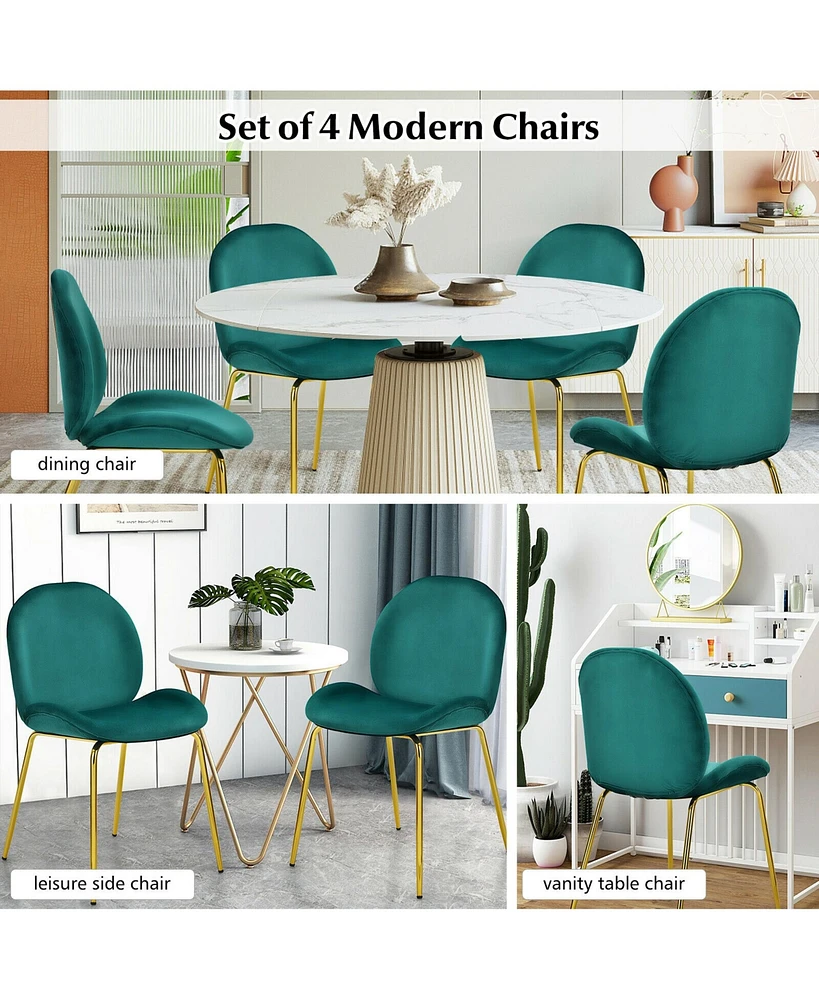 Gymax 4PCS Velvet Dining Chair Accent Leisure Armless Side Green