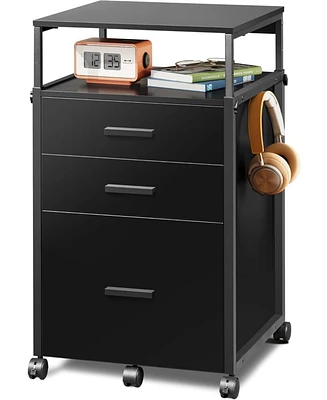 Galaxhero File Cabinet with Storage Drawers, Rolling Printer Stand with Adjustable Shelves, Wood Filing Cabinet for Home Office