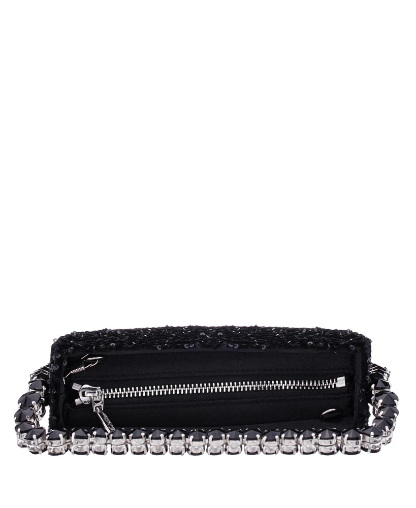 Nina Graduated Crystal Trim Half Moon Clutch