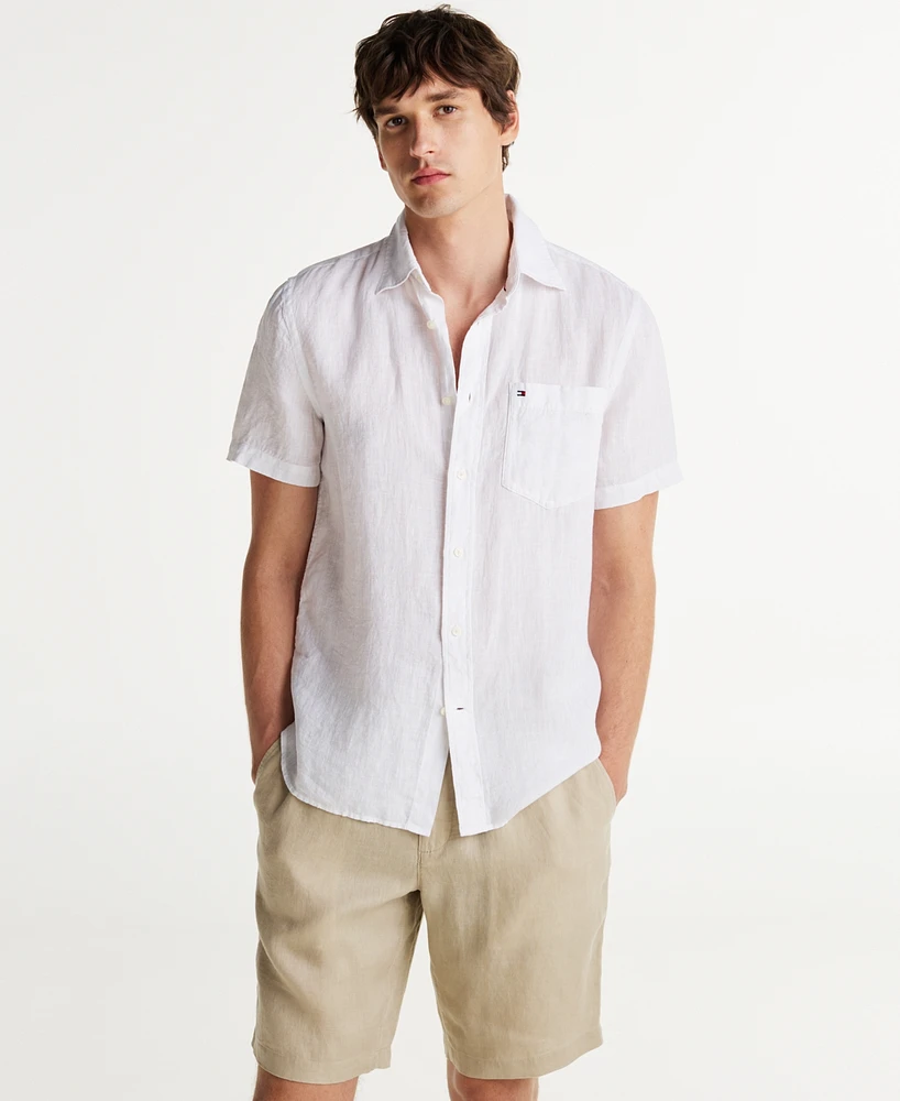 Tommy Hilfiger Men's Short-Sleeve Pigment-Dyed Linen Button-Front Shirt