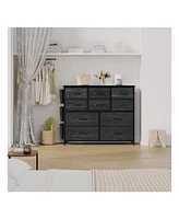 Dresser For Bedroom, 10 Drawers Fabric Storage Drawer, Dressers & Chest Of Drawers With Side Pockets, Hooks, Wood Tabletop For Closet, Living Room, Ha
