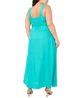 Vince Camuto Plus Square-Neck Smocked-Back Sleeveless Maxi Dress