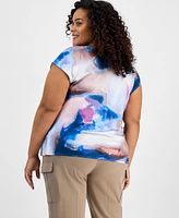 Tahari Asl Plus Size Printed Cowl-Neck Blouse