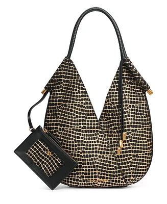 Donna Karan New York Baldwin Mini Metallic Croc Shoulder with Leather Wrapped Handle