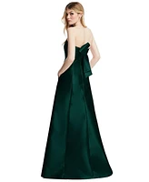 Womens Strapless A-line Satin Gown with Modern Bow Detail