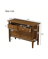 Gaomon Modern 6-Drawer Double Dresser Storage Cabinet Mid Century Storage Organizer Closet For Living Room Bedroom Walnut