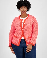On 34th Trendy Plus Size Cotton Jacquard Cardigan, Exclusively at Macy's
