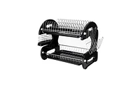 2-Tier Dish Drying Rack – Dual-Layer Dish, Bowl, and Utensil Organizer with Drain Tray, Black Steel