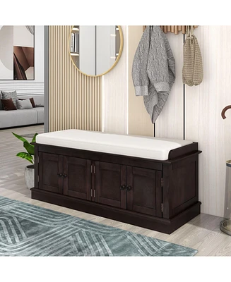 Multi-Use Storage Bench – 4-Door Organizer Cabinet with Shelves for Hallway, Bedroom, or Mudroom