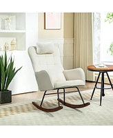 Homcom Teddy Fleece Rocking Chair with Headrest and Lumber Pillow,
