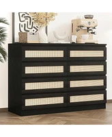 8 Drawer Double Dresser For Bedroom, Rattan Chest Of Dressers