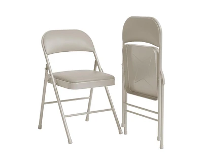 Pack Beige Folding Chairs With Padded Cushion and Back, Folding Chairs for Outside, Foldable Chairs With Metal Frame Hold Up to 350 Lbs