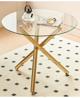 Golden Dining Table with metal leg and glass,Modern Space Saving Kitchen Table for Living Room