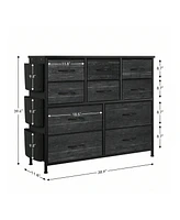 Dresser For Bedroom, 10 Drawers Fabric Storage Drawer, Dressers & Chest Of With Side Pockets, Hooks, Wood Tabletop Closet, Living Room, Ha